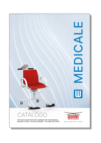 Copertina del catalogo bilance medicali Wunder con la sedia pesapersone de20 di colore rosso e la scritta medicale azzurra